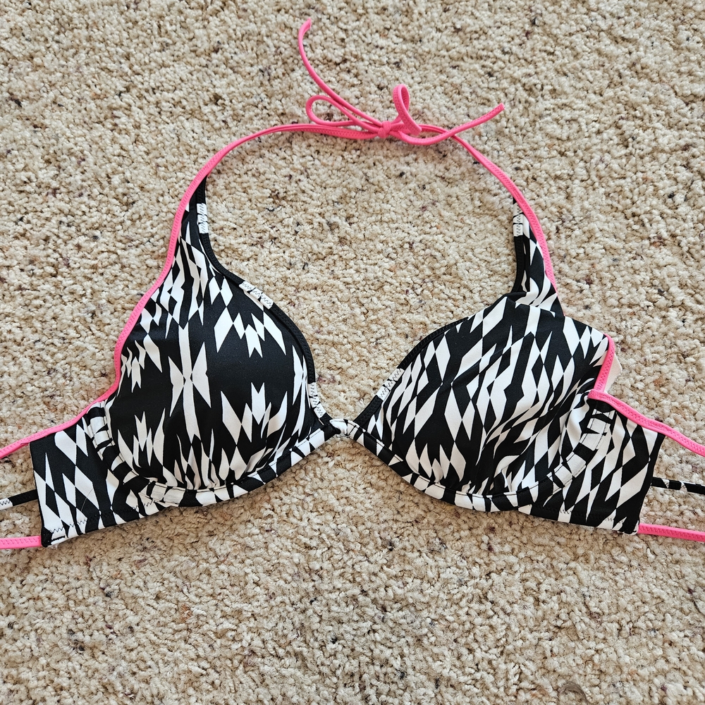 Victoria's Secret Black and White Bikini with Pink Trim